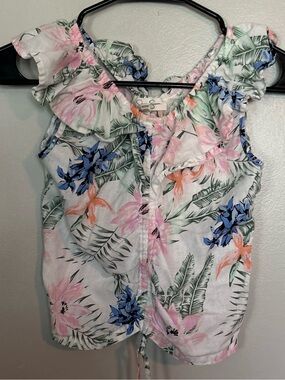 5 for $20! Girls Floral Ruffle Tank Top - Pink/Blue